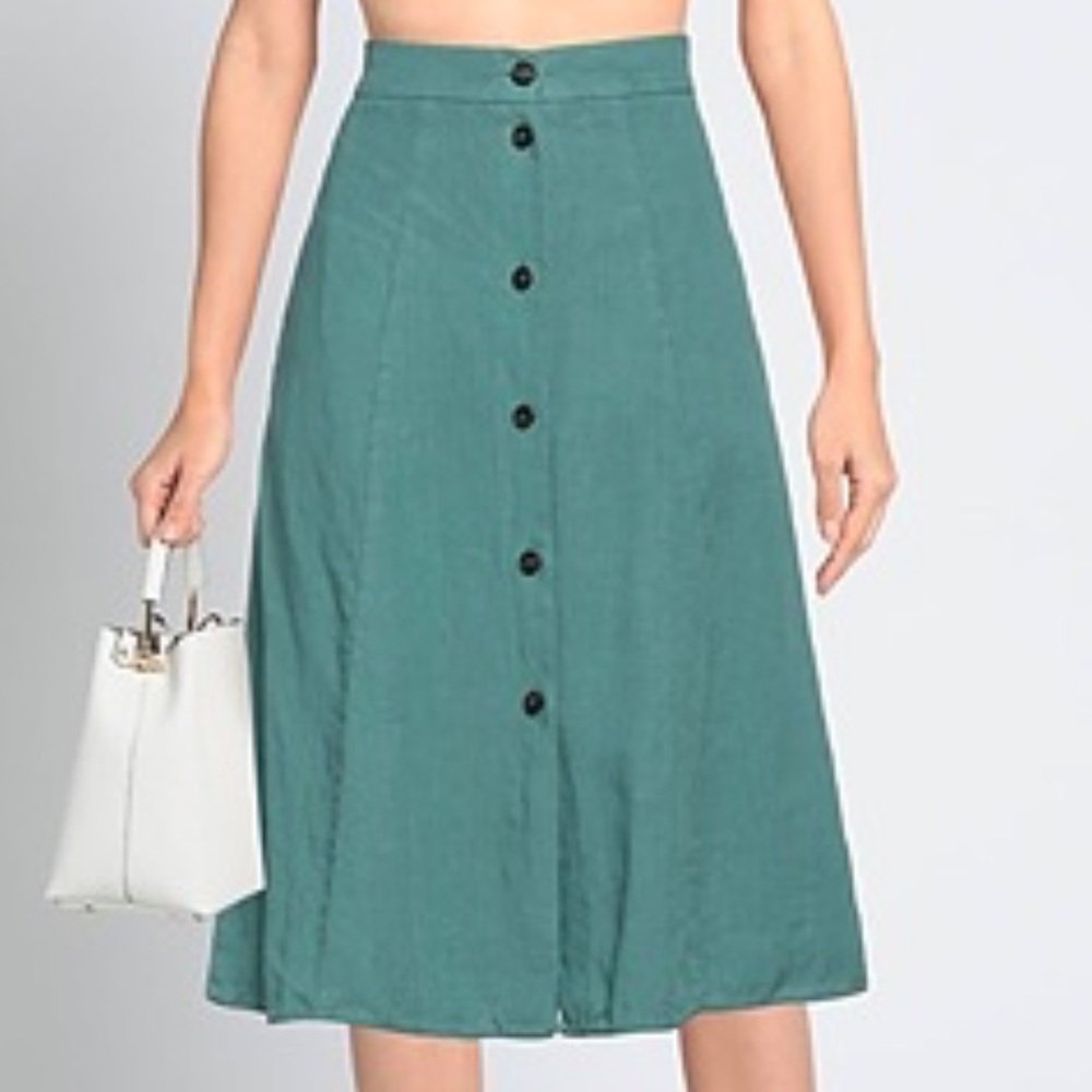 Berwich Teal Button-Front Midi Skirt